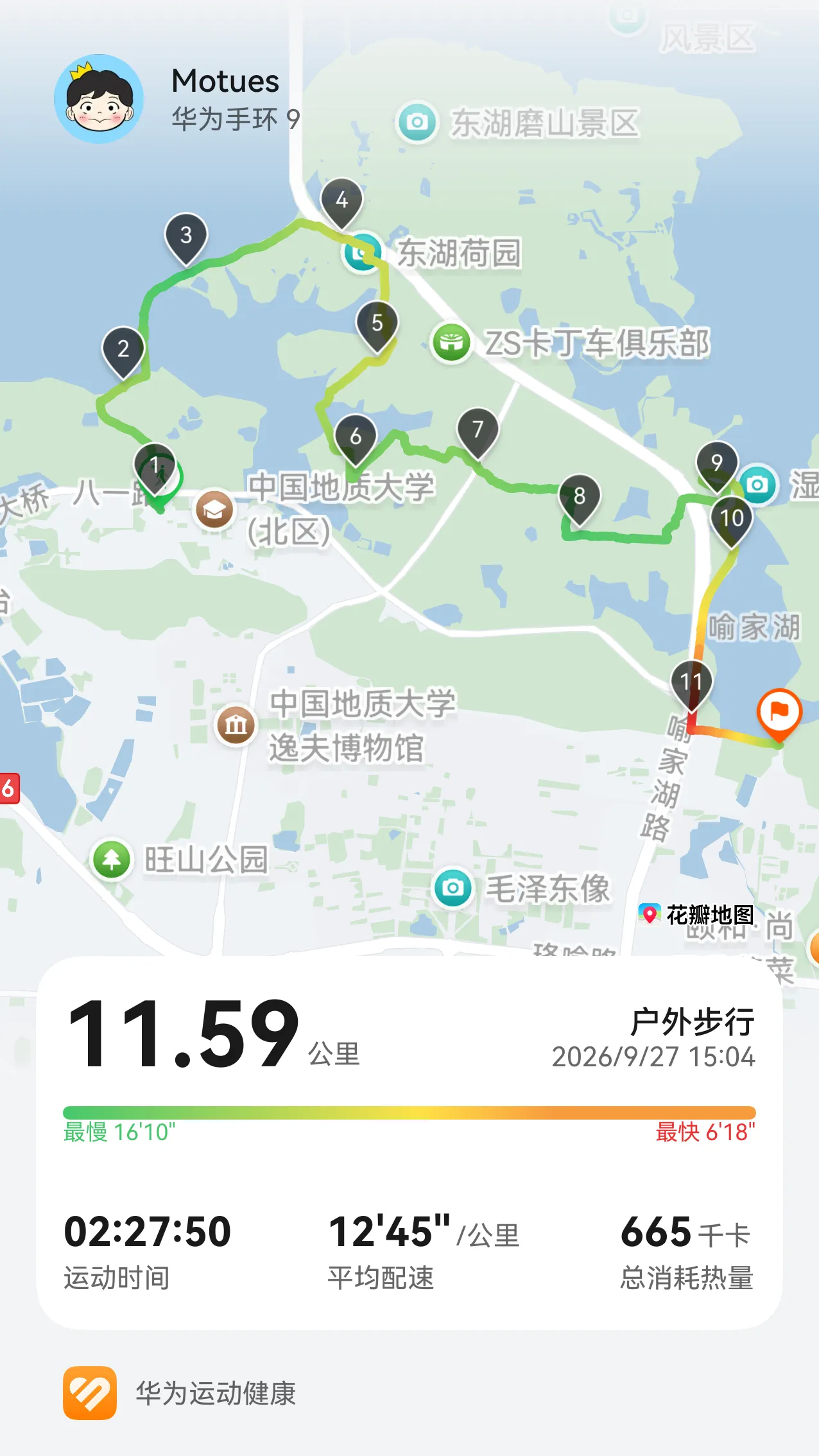 可能是山上信号不太像,前面一段没有记录上 运动记录图